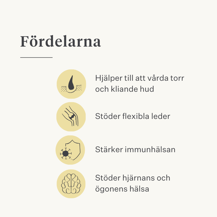 hund, valp, laxolja, omega-3, kliande hud, torr hud, leder, immunitet, tillskott, kosttillskott | localization: SV