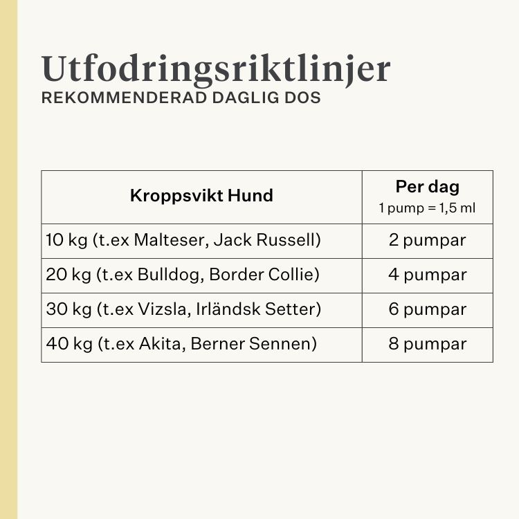 hund, valp, laxolja, omega-3, kliande hud, torr hud, leder, immunitet, tillskott, kosttillskott | localization: SV