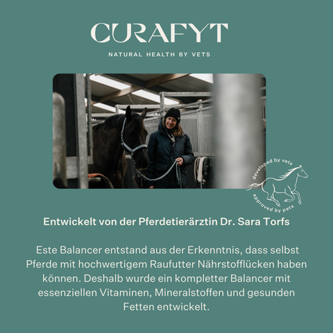Este Balancer Mineralfutter für Pferde, entwickelt von der Pferdetierärztin Dr. Sara Torfs, ergänzt Raufutterrationen mit essenziellen Vitaminen, Mineralstoffen und gesunden Fetten für glänzendes Fell, starke Hufe und eine gesunde Verdauung. | localization: DE