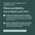 Pack Low Sugar Este Balancer + Steady & Stable pour chevaux, apporte les vitamines et minéraux essentiels, soutient le métabolisme normal des sucres, la santé des sabots et la gestion du poids, formule pauvre en sucres adaptée aux chevaux ayant tendance à l'embonpoint et aux chevaux présentant des sensibilités métaboliques. | localization: FR