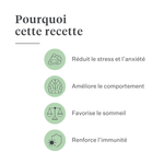 Imby Calm & Chill complément pour chiens, soutient le calme et l’équilibre émotionnel, aide les chiens à se détendre sans altérer leur personnalité, soutient le système nerveux en période de stress, formule hypoallergénique adaptée à un usage quotidien, aide à gérer le bruit, les voyages et les changements. | localization: FR