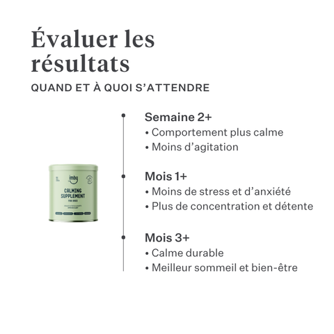 Imby Calm & Chill complément pour chiens, soutient le calme et l’équilibre émotionnel, aide les chiens à se détendre sans altérer leur personnalité, soutient le système nerveux en période de stress, formule hypoallergénique adaptée à un usage quotidien, aide à gérer le bruit, les voyages et les changements. | localization: FR