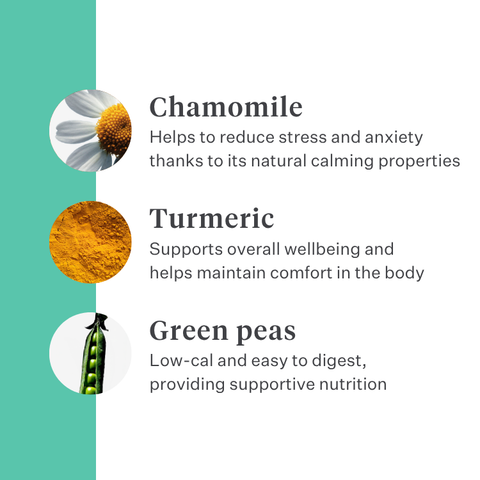 Imby Bed Time calming snacks for dogs, plant-based biscuits with chamomile and curcuma, supports relaxation and calm behaviour, helps soothe dogs and support joint health, natural bedtime treat for a peaceful night, highly palatable snack. | localization: EN