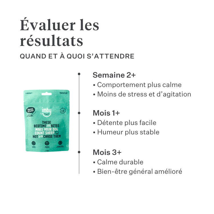 Imby Bed Time snacks apaisants pour chiens, biscuits végétaux à la camomille et au curcuma, soutiennent la relaxation et le calme, aident à apaiser les chiens et à soutenir la santé des articulations, friandise naturelle pour un repos nocturne paisible, snack très appétent. | localization: FR
