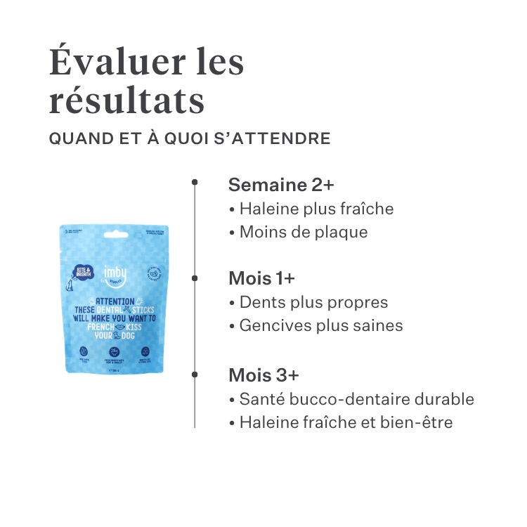 Imby bâtonnets dentaires végétaux pour chiens, soutiennent la santé dentaire et aident à réduire la plaque, aident à nettoyer les dents et à maintenir des gencives saines, enrichis en menthe et persil pour une haleine fraîche, friandise naturelle et très appétente pour un usage quotidien. | localization: FR