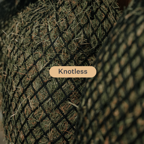 Knotless hay net for horses, designed for gentle slow feeding and improved digestive comfort.