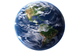 Globe showing Earth with visible continents and oceans on a white background